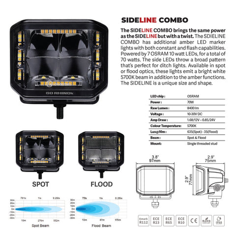 Go Rhino Xplor Blackout Combo Series Cube Sideline LED Flood Lights w/Amber 4x3 - Blk (Pair) - 750700322FCS