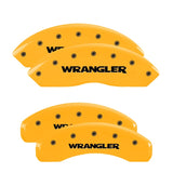 MGP 4 Caliper Covers Engraved Front & Rear Wrangler Yellow Finish Black Char 2018 Jeep Wrangler - 42019SWRGYL