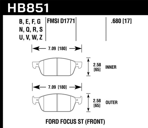 Hawk DTC-80 15-16 Ford Focus ST Front Race Brake Pads - HB851Q.680