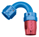 Russell Performance -10 AN Red/Blue 120 Degree Full Flow Swivel Hose End (With 15/16in Radius) - 613420