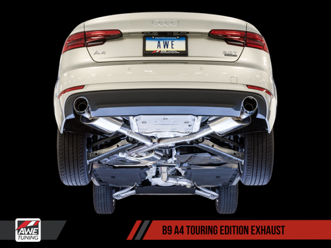 AWE Tuning Audi B9 A4 Touring Edition Exhaust Dual Outlet - Chrome Silver Tips (Includes DP) - 3015-32078