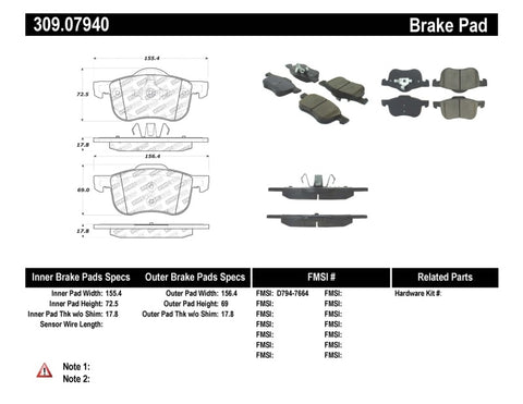 StopTech Performance 01-09 Volvo S60 / 99-06 S80 / 01-07 V70/V70R Front Brake Pads - 309.07940