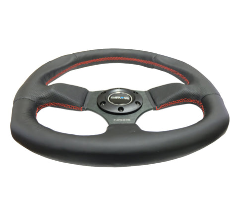 NRG Reinforced Steering Wheel (320mm Horizontal / 330mm Vertical) Leather w/Red Stitching - RST-009R-RS