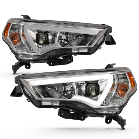 ANZO 14-18 Toyota 4 Runner Plank Style Projector Headlights Chrome w/ Amber - 111417