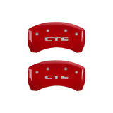 MGP 4 Caliper Covers Engraved Front Cursive/Cadillac Engraved Rear CTS Red finish silver ch - 35024SCTSRD