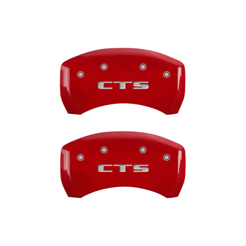 MGP 4 Caliper Covers Engraved Front Cursive/Cadillac Engraved Rear CTS Red finish silver ch - 35024SCTSRD