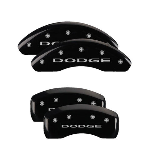 MGP 4 Caliper Covers Engraved Front & Rear With out stripes/Dodge Black finish silver ch - 12198SDD4BK