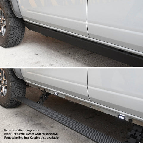 Go Rhino 19-24 Ram 1500 Quad Cab 4dr E1 Electric Running Board Kit (No Drill) - Bedliner Coating - 20436680T