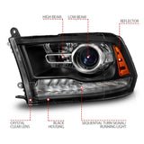 ANZO 09-18 Dodge Ram 1500/2500/3500 LED Plank Style Headlights Switchback + Sequential - Matte Black - 111609