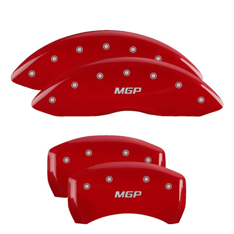 MGP 4 Caliper Covers Engraved Front & Rear With stripes/Dodge Red finish silver ch - 12043SDD3RD