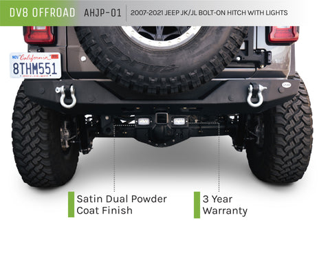 DV8 Offroad 07-21 Jeep Wrangler (JK/JL) Bolt-On Hitch w/ Lights - AHJP-01