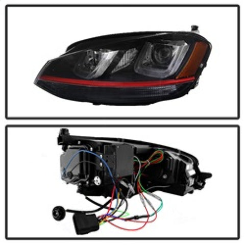 Spyder Volkswagen Golf VII 14-16 Projector Headlights DRL LED Red Stripe Blk PRO-YD-VG15-RED-DRL-BK - 5080592