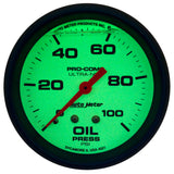 Autometer Ultra-Nite 2-5/8in 0-100 PSI Liquid Filled Mechanical Glow In Dark Oil Pressure Gauge - 4221