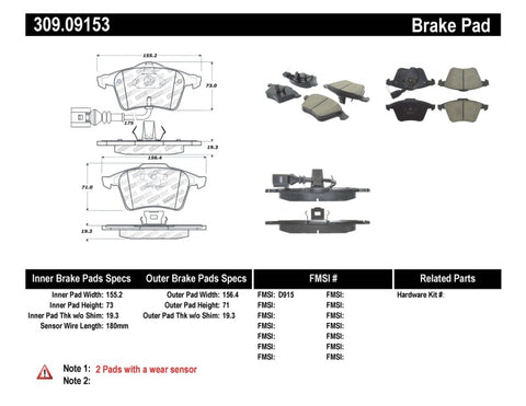 StopTech Performance 08-09 VW Golf R/Golf R32 / 06-09 Passat (Exc Syncro) Front Brake Pads - 309.09153