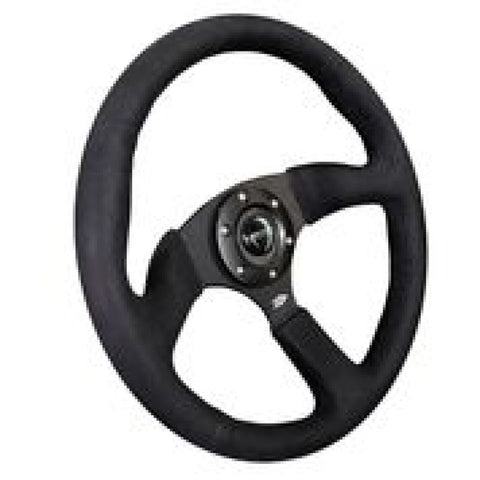 NRG Reinforced Steering Wheel (350mm / 2.5in. Deep)Blk Alcantara Comfort Grip w/4mm Matte Blk Spokes - RST-023MB-SA