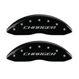 MGP 4 Caliper Covers Engraved Front Charger Engraved Rear RT Black finish silver ch - 12005SCHRBK