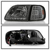 Xtune Ford F150 97-03 Crystal Headlights w/ Clear LED Corners Smoke HD-ON-FF15097-LED-SET-SM - 5014801