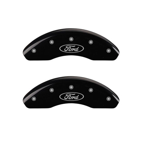 MGP 4 Caliper Covers Engraved Front & Rear Oval logo/Ford Black finish silver ch - 10216SFRDBK