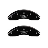 MGP 4 Caliper Covers Engraved Front & Rear Oval logo/Ford Black finish silver ch - 10238SFRDBK