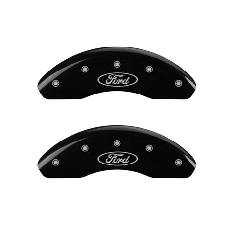 MGP 4 Caliper Covers Engraved Front & Rear Oval logo/Ford Black finish silver ch - 10238SFRDBK