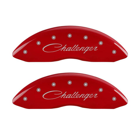 MGP 4 Caliper Covers Engraved Front Cursive/Challenger Engraved Rear RT Red finish silver ch - 12088SCLRRD