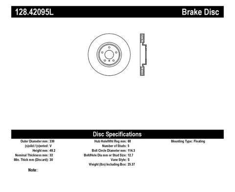 StopTech Drilled Sport Brake Rotor - 128.42095L