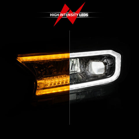 ANZO 19-23 Ford Ranger Full LED Projector Headlights w/ Initiation & Sequential - Chrome - 111614