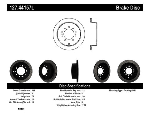 StopTech Slotted & Drilled Sport Brake Rotor - 127.44157L