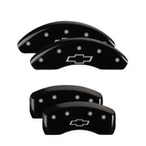 MGP 4 Caliper Covers Engraved Front & Rear Bowtie Black Finish Silver Char 2019 Chevrolet Malibu - 14244SBOWBK