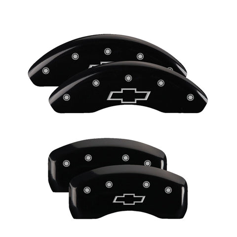 MGP 4 Caliper Covers Engraved Front & Rear Bowtie Black Finish Silver Char 2019 Chevrolet Equinox - 14247SBOWBK