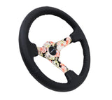 NRG Reinforced Steering Wheel (350mm / 3in. Deep) Blk Leather Floral Dipped w/ Blk Baseball Stitch - RST-036FL-R