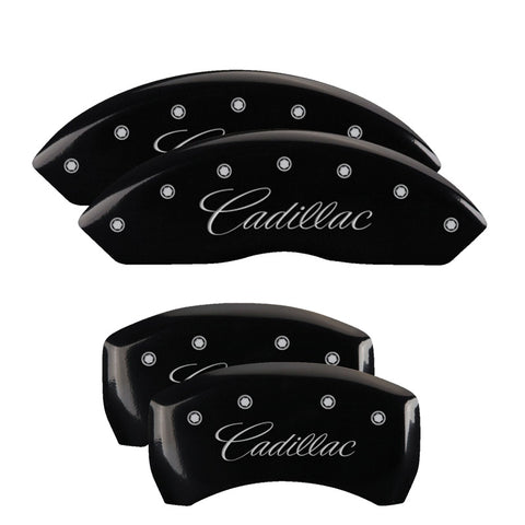 MGP 4 Caliper Covers Engraved Front Cursive/Cadillac Engraved Rear CTS Black finish silver ch - 35011SCTSBK