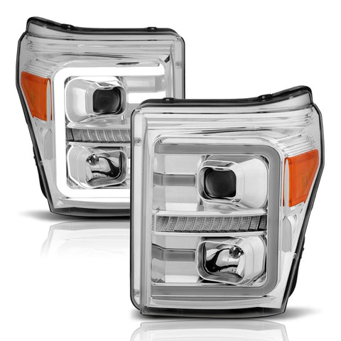 ANZO 11-16 Ford F-250/F-350/F-450 Projector Headlights w/ Plank Style Switchback Chrome w/Amber - 111407