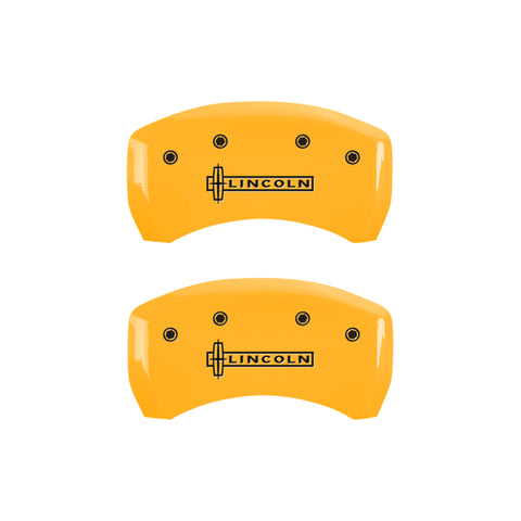 MGP 4 Caliper Covers Engraved Front & Rear Lincoln Yellow finish black ch - 36019SLCNYL