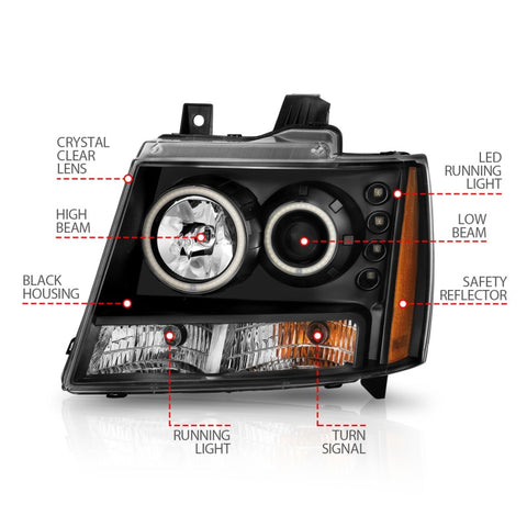 ANZO 2007-2013 Chevrolet Avalanche Projector Headlights w/ Halo Black (CCFL) - 111109