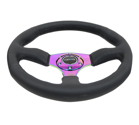 NRG Reinforced Steering Wheel (350mm / 2.5in. Deep) Leather Race Comfort Grip w/4mm Neochrome Spokes - RST-023MC-R