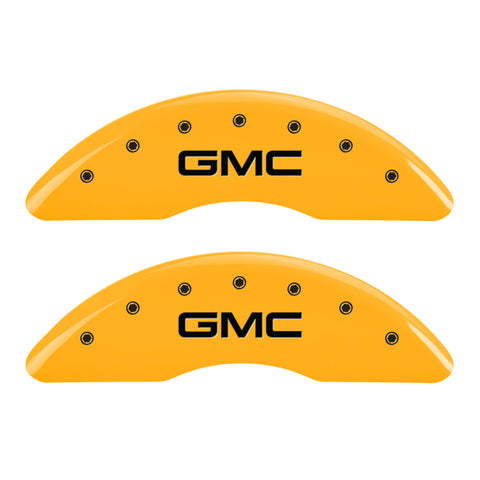 MGP 4 Caliper Covers Engraved Front & Rear GMC Yellow finish black ch - 34003SGMCYL