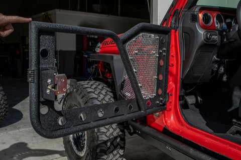 DV8 Offroad Jeep 18+ Wrangler JL / 20+ Gladiator JT Front Rock Doors w/ Perforated Aluminum Mesh - RDJL-01F