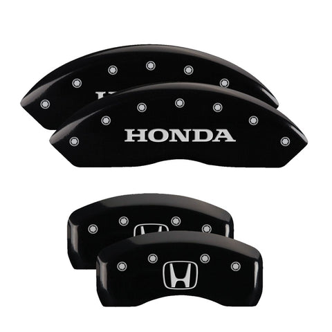 MGP 4 Caliper Covers Engraved Front Honda Engraved Rear H Logo Black finish silver ch - 20199SHOHBK