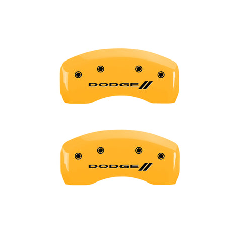 MGP 4 Caliper Covers Engraved Front & Rear With stripes/Dodge Yellow finish black ch - 12198SDD3YL