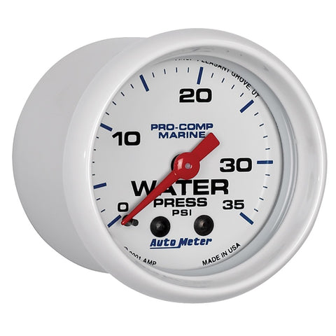 Autometer Marine White 2-1/16in 35 PSI Mechanical Water Pressure Gauge - 200772