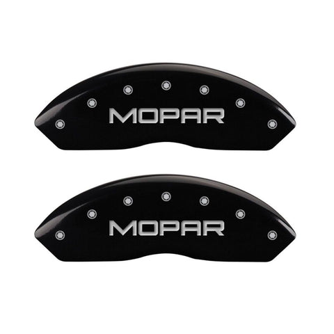 MGP Front set 2 Caliper Covers Engraved Front MOPAR Black finish silver ch - 42009FMOPBK