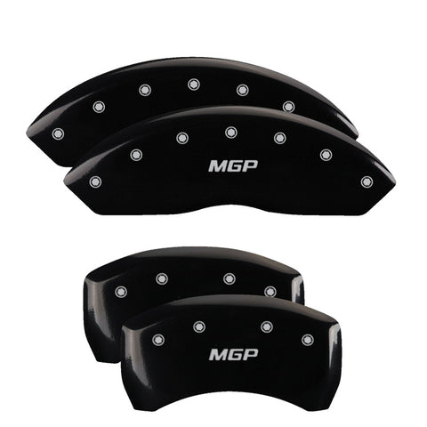 MGP 4 Caliper Covers Engraved Front & Rear MGP Black Finish Silver Char 2019 GMC Arcadia - 34212SMGPBK