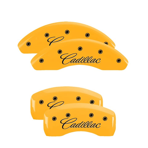 MGP 4 Caliper Covers Engraved Front & Rear Cursive/Cadillac Yellow finish black ch - 35021SCADYL