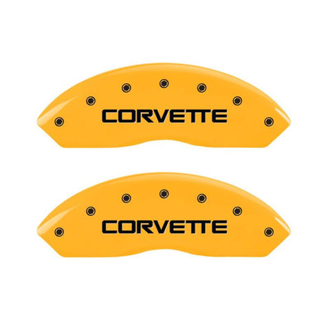 MGP 4 Caliper Covers Engraved F & R C4/Corvette Yellow Finish Black Char 1988 Chevrolet Corvette - 13013SCV4YL