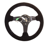 NRG Reinforced Steering Wheel (350mm / 3in. Deep) Blk Suede w/Blk BBall Stitch (Odi Bakchis Edition) - RST-036MB-S