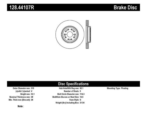 StopTech Drilled Sport Brake Rotor - 128.44107R