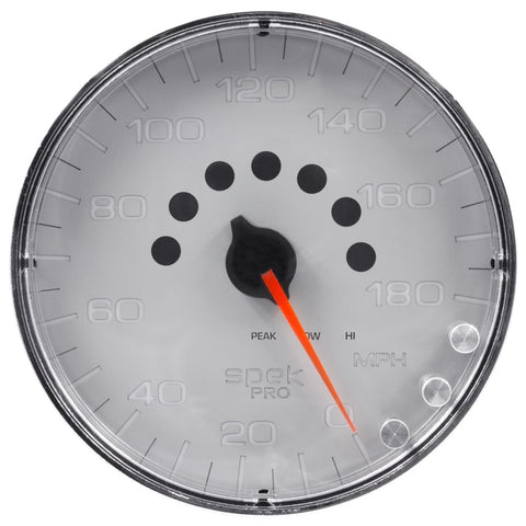 Autometer Spek-Pro Gauge Speedometer 5in 180 Mph Elec. Programmable Silver/Chrome - P230218