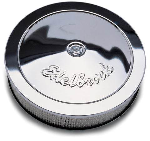 Edelbrock Air Cleaner Pro-Flo Series Round Steel Top Paper Element 14In Dia X 3 313In Chrome - 1207