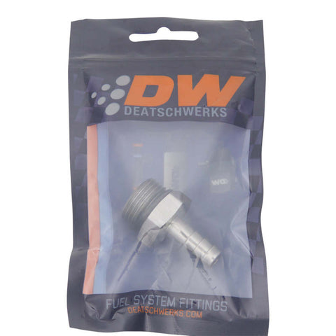 DeatschWerks 10AN ORB Male to 3/8in Male Triple Barb Fitting (Incl O-Ring) - Anodized DW Titanium - 6-02-0517